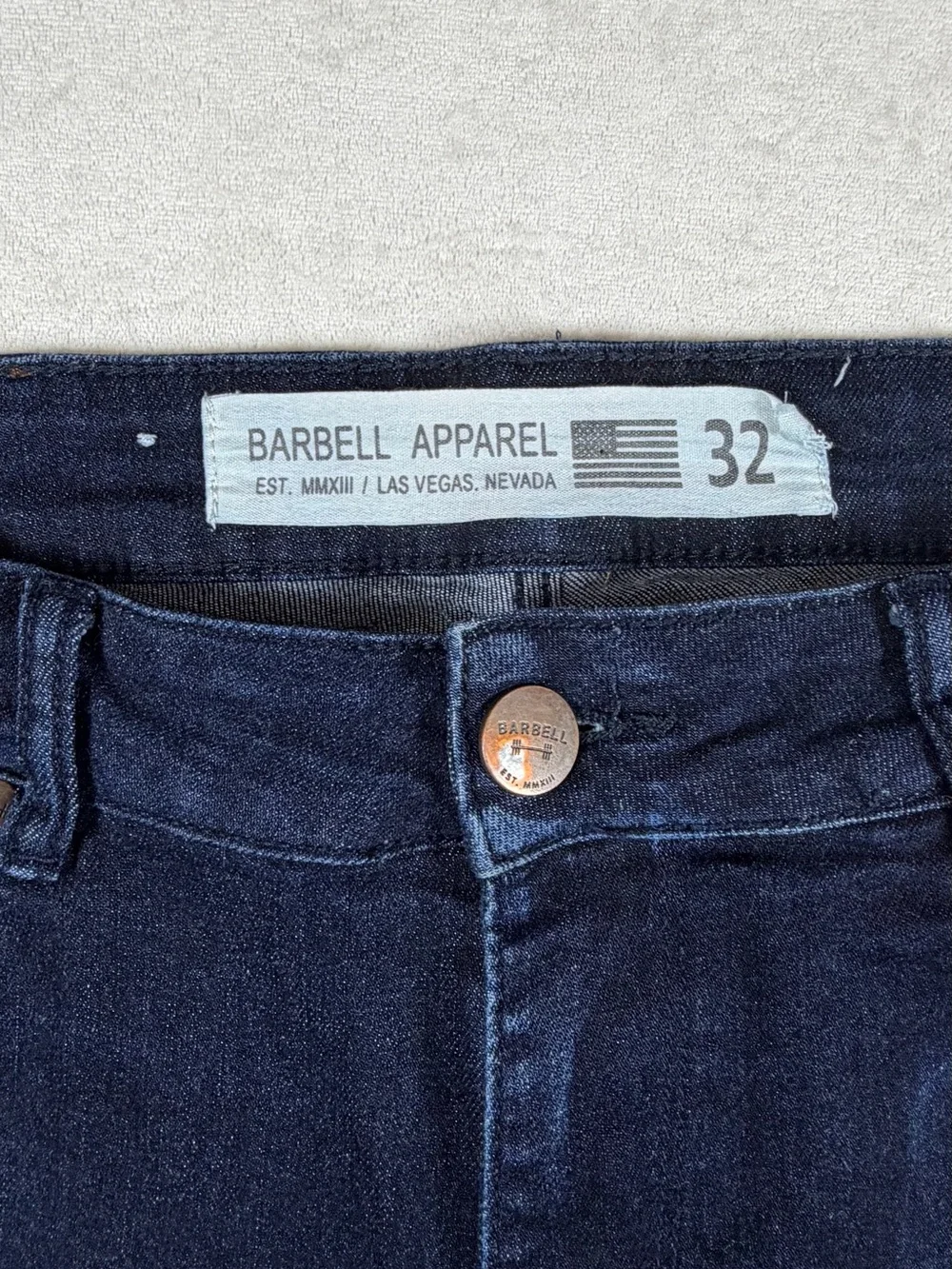 Barbell Apparel 32W 32L Dark Blue Straight Jeans Made in USA